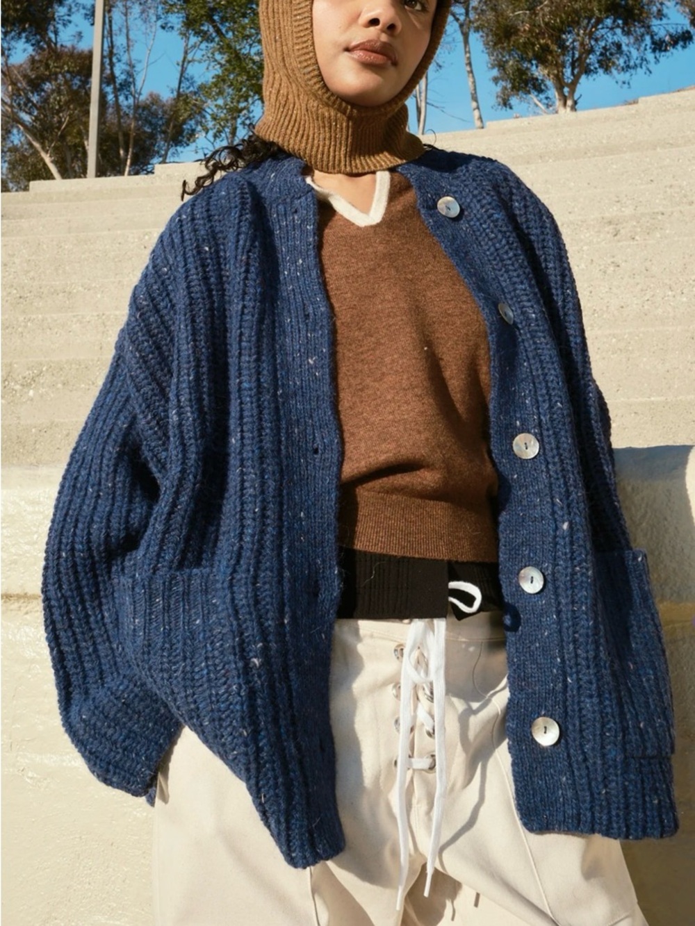 NEW Nikki Chasin Sybil Tweed Ribbed Cardigan Navy Blue Size Small